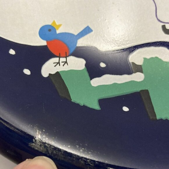 Vintage Lillian Vernon 1992 Cobalt Blue Ceramic Snowman Dessert Salad Plates 8” - Picture 11 of 12
